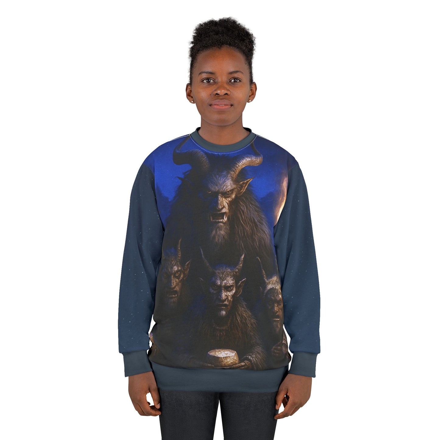 Perchta Straggele Demon Sweatshirt — Alpine Krampus Holiday Folklore Design