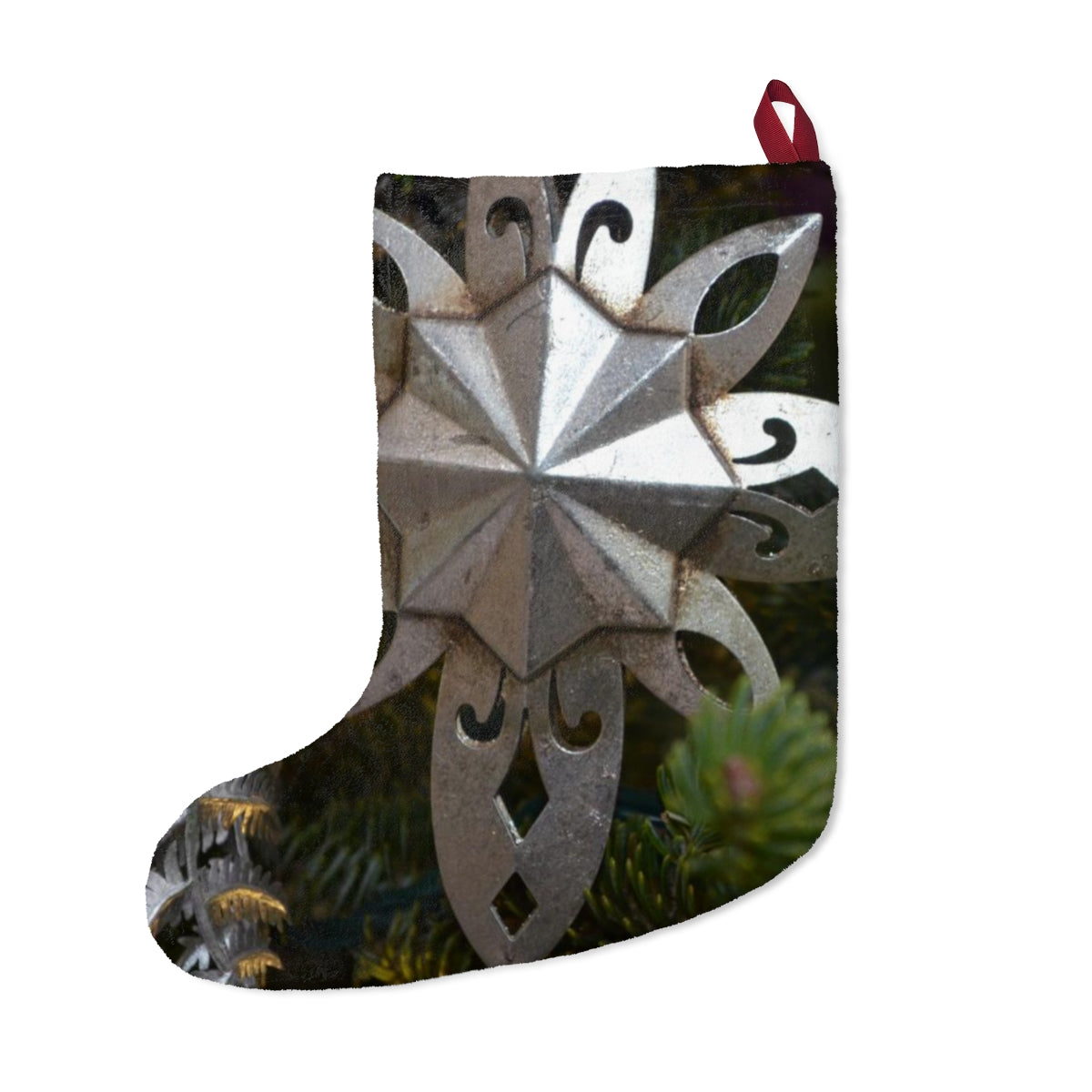 Silver Ornament Christmas Stockings, Fleece Stocking, Tree Ornament Stocking