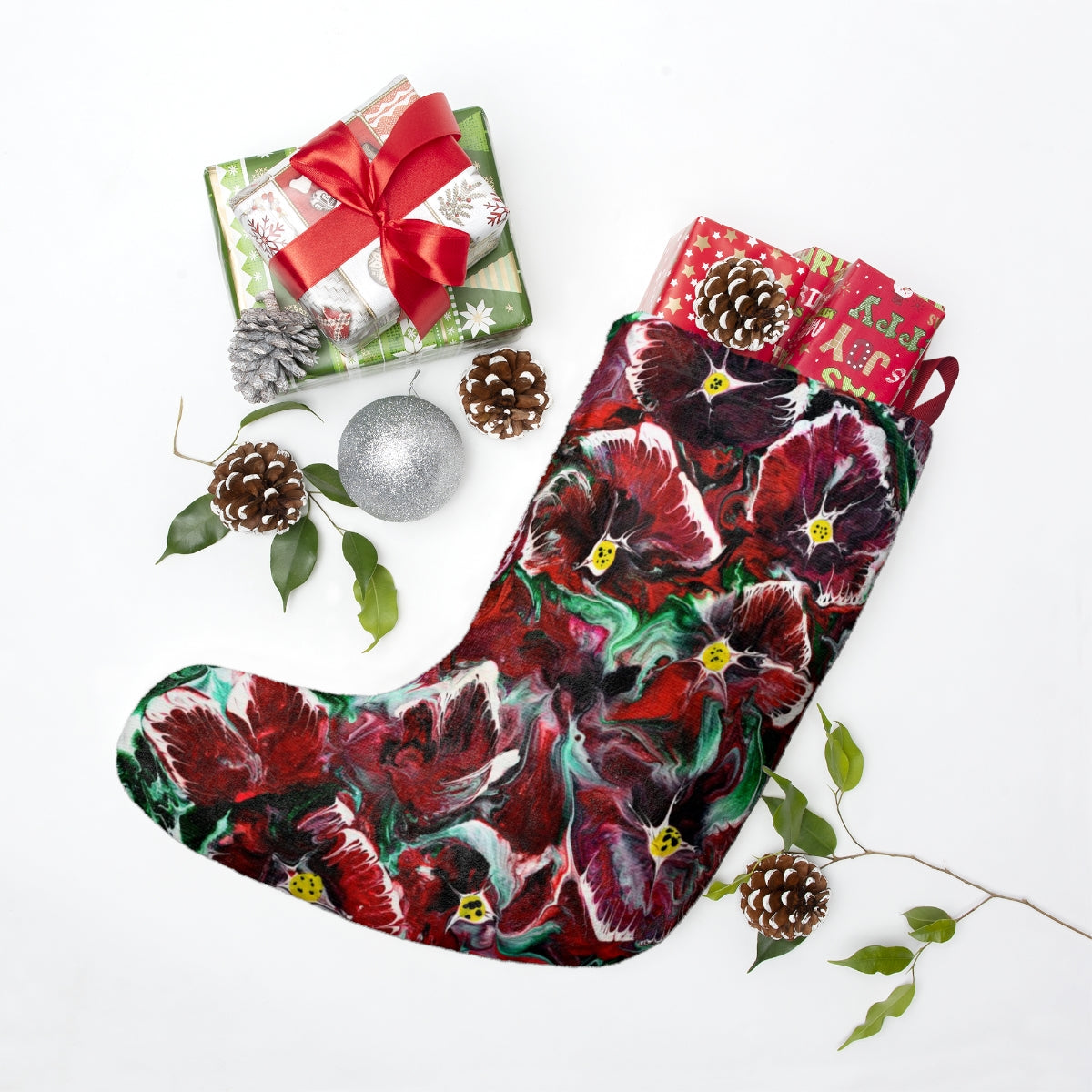 Pansy Christmas Stocking, Fleece Stocking, Untraditional Christmas Stocking