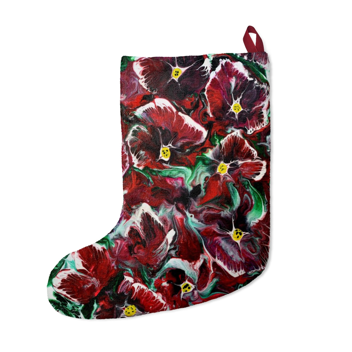 Pansy Christmas Stocking, Fleece Stocking, Untraditional Christmas Stocking