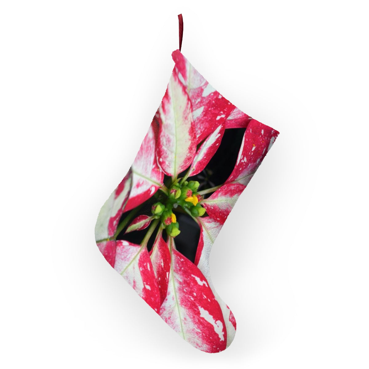 Poinsettia Christmas Stockings, Fleece Stocking, Tree Ornament Stocking