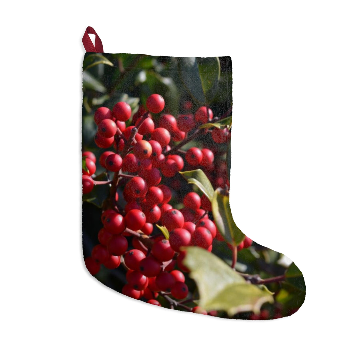 Holly Christmas Stockings, Fleece Stocking, Tree Ornament Stocking