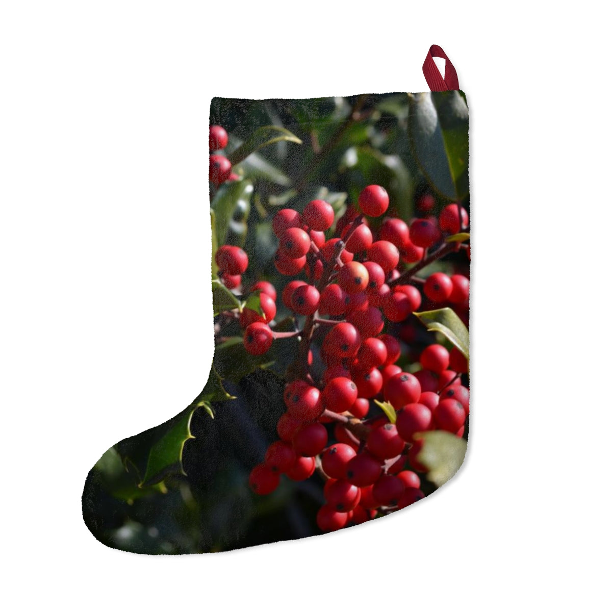 Holly Christmas Stockings, Fleece Stocking, Tree Ornament Stocking