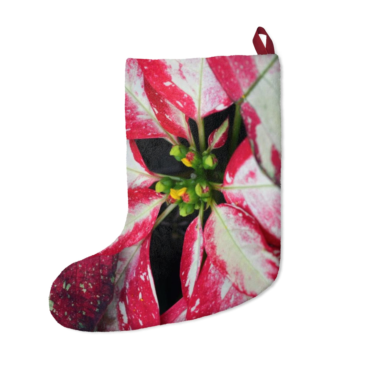 Poinsettia Christmas Stockings, Fleece Stocking, Tree Ornament Stocking