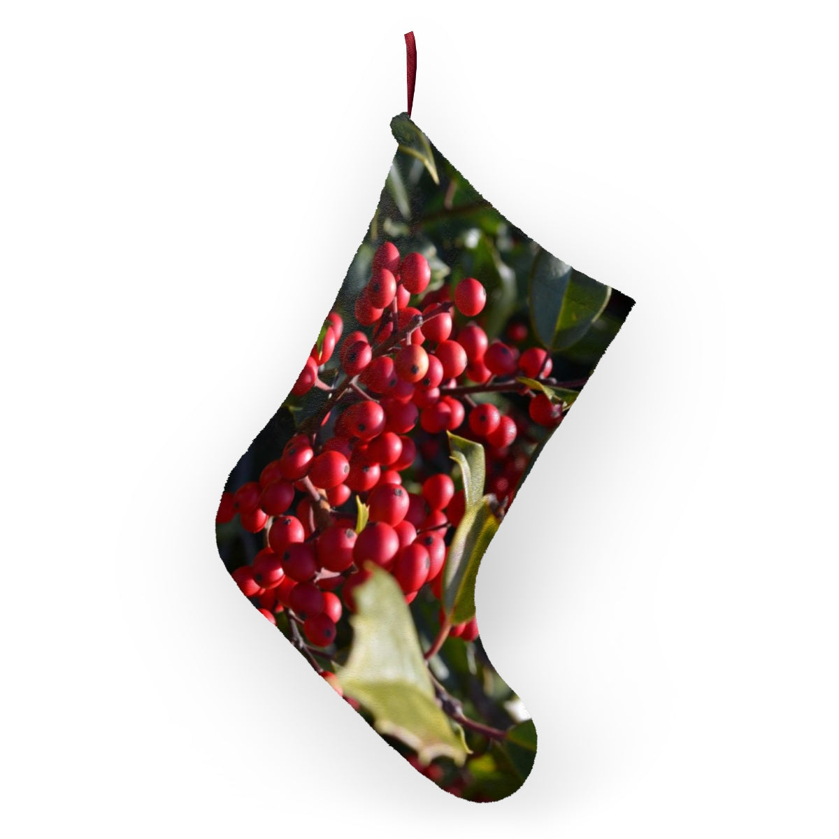 Holly Christmas Stockings, Fleece Stocking, Tree Ornament Stocking