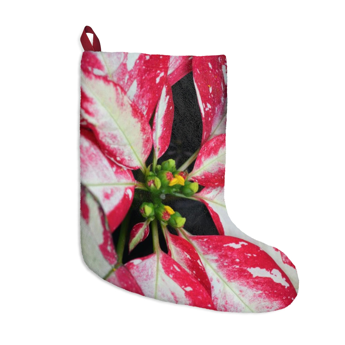 Poinsettia Christmas Stockings, Fleece Stocking, Tree Ornament Stocking