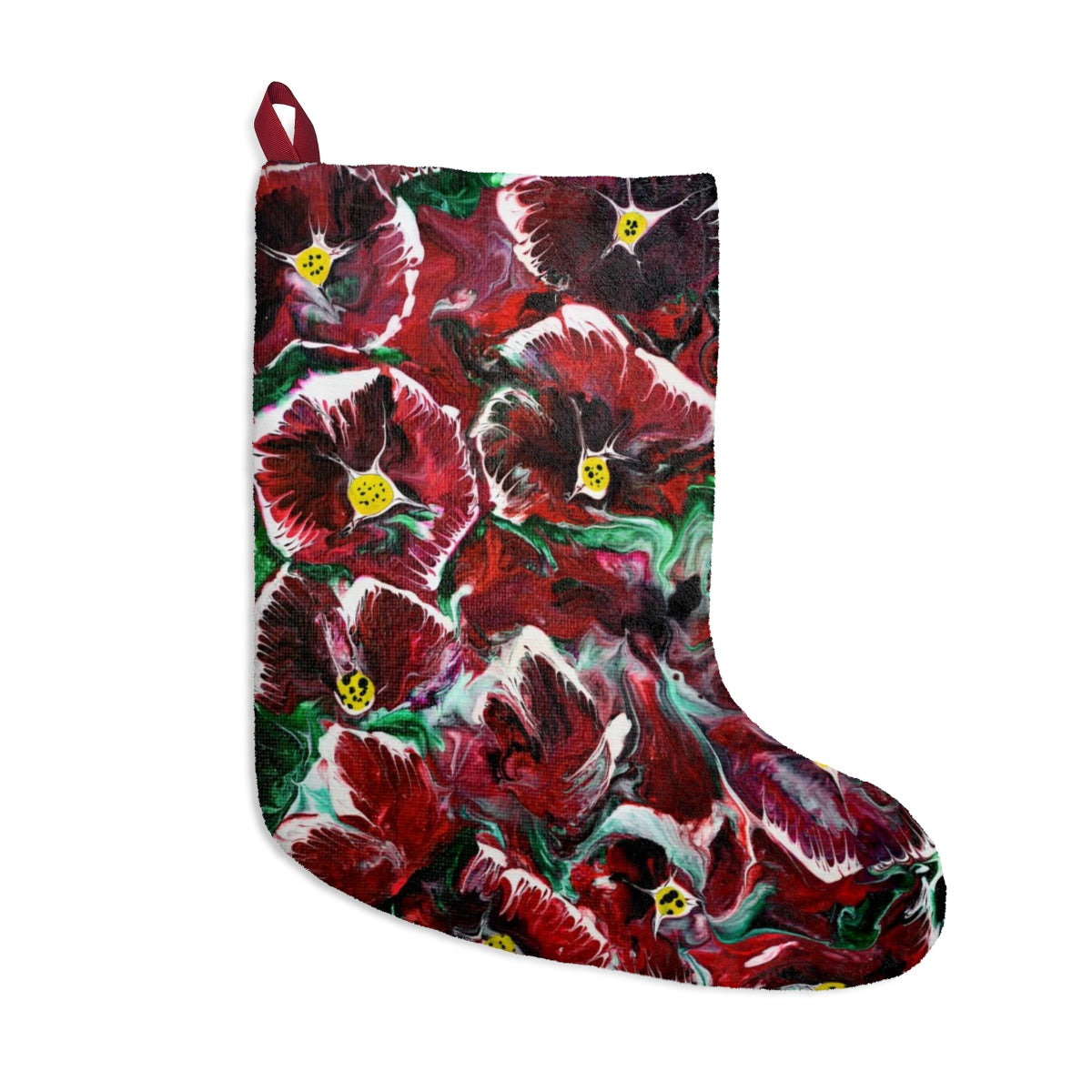 Pansy Christmas Stocking, Fleece Stocking, Untraditional Christmas Stocking