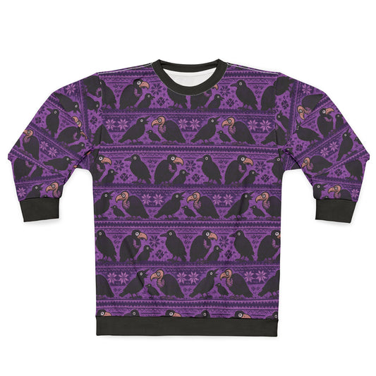 Cozy Raven, Crow & Vulture Pattern Unisex Sweatshirt, Trendy Sweatshirt, Casual Attire, Gift for Halloween Lovers, Fall Fashion, Unique Self-Expression