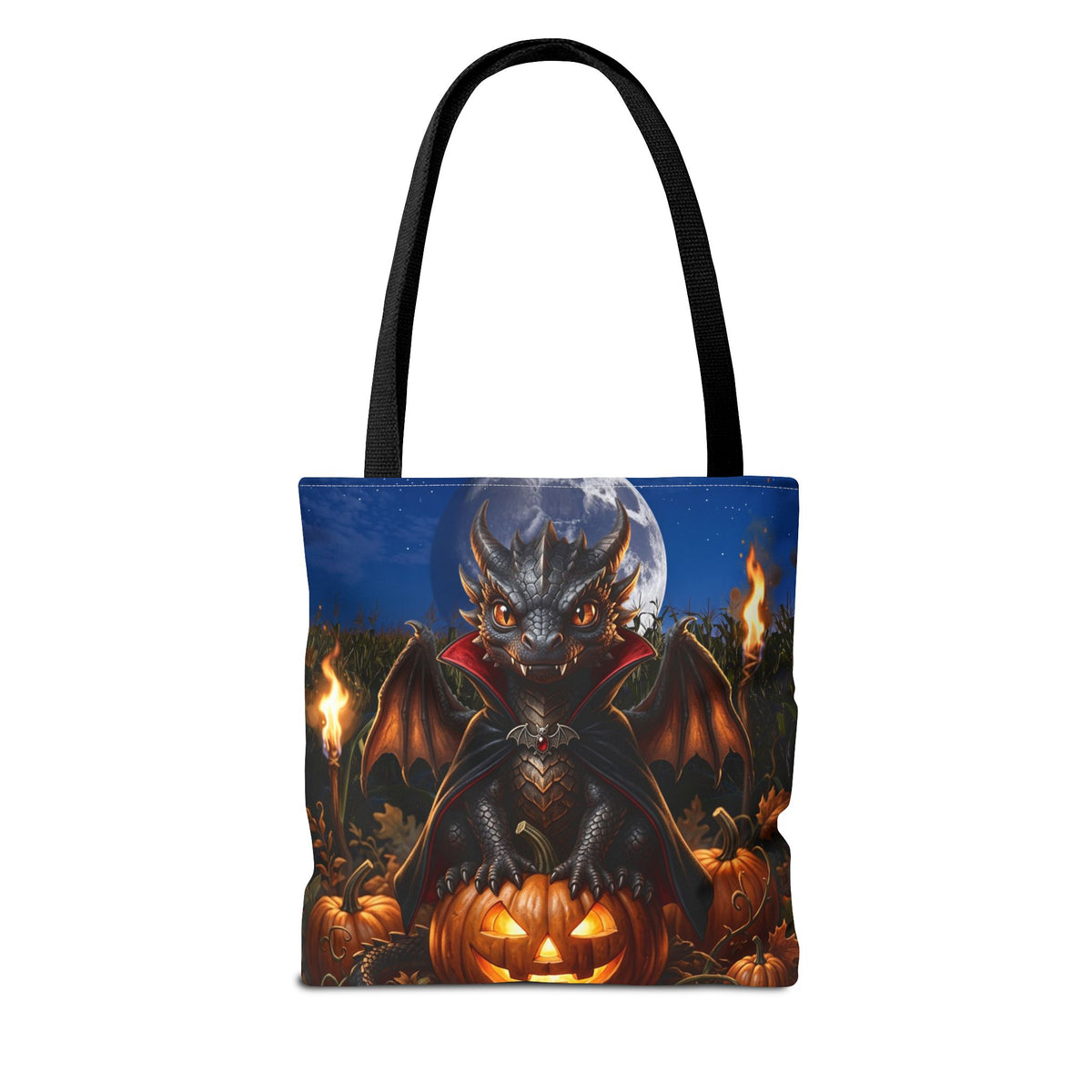 Halloween Dragon Pumpkin Tote Bag - Cute Gothic Vampire Bat Design
