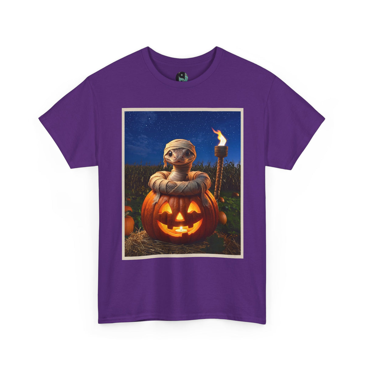 T-Shirt — Halloween Jack-o'-Lantern with Baby Snake as the Mummy in Pumpkin Illustration