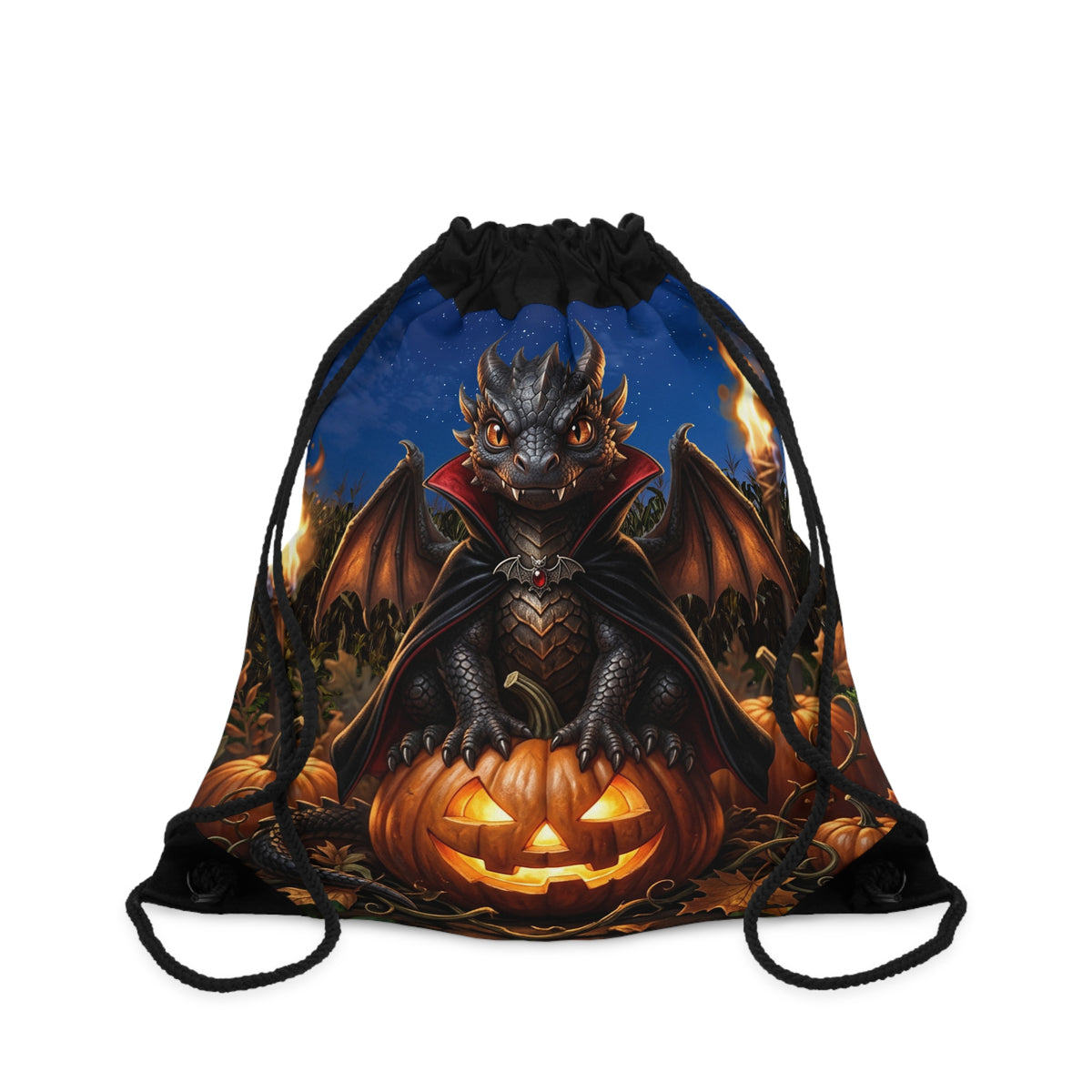 Halloween Dragon Drawstring Bag — Cute Gothic Baby Dragon on Jack-O'-Lantern