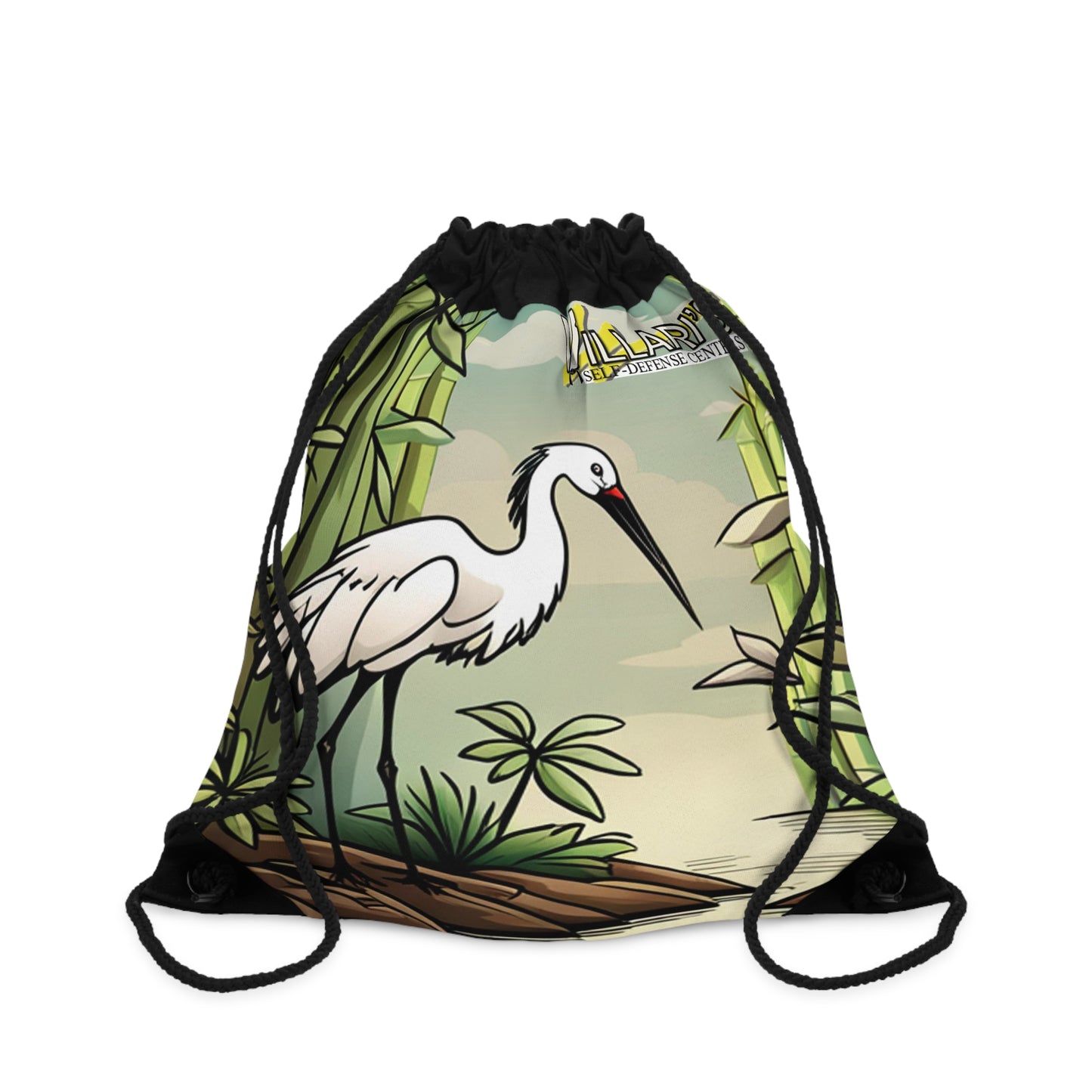 Crane in Bamboo Forest Drawstring Bag