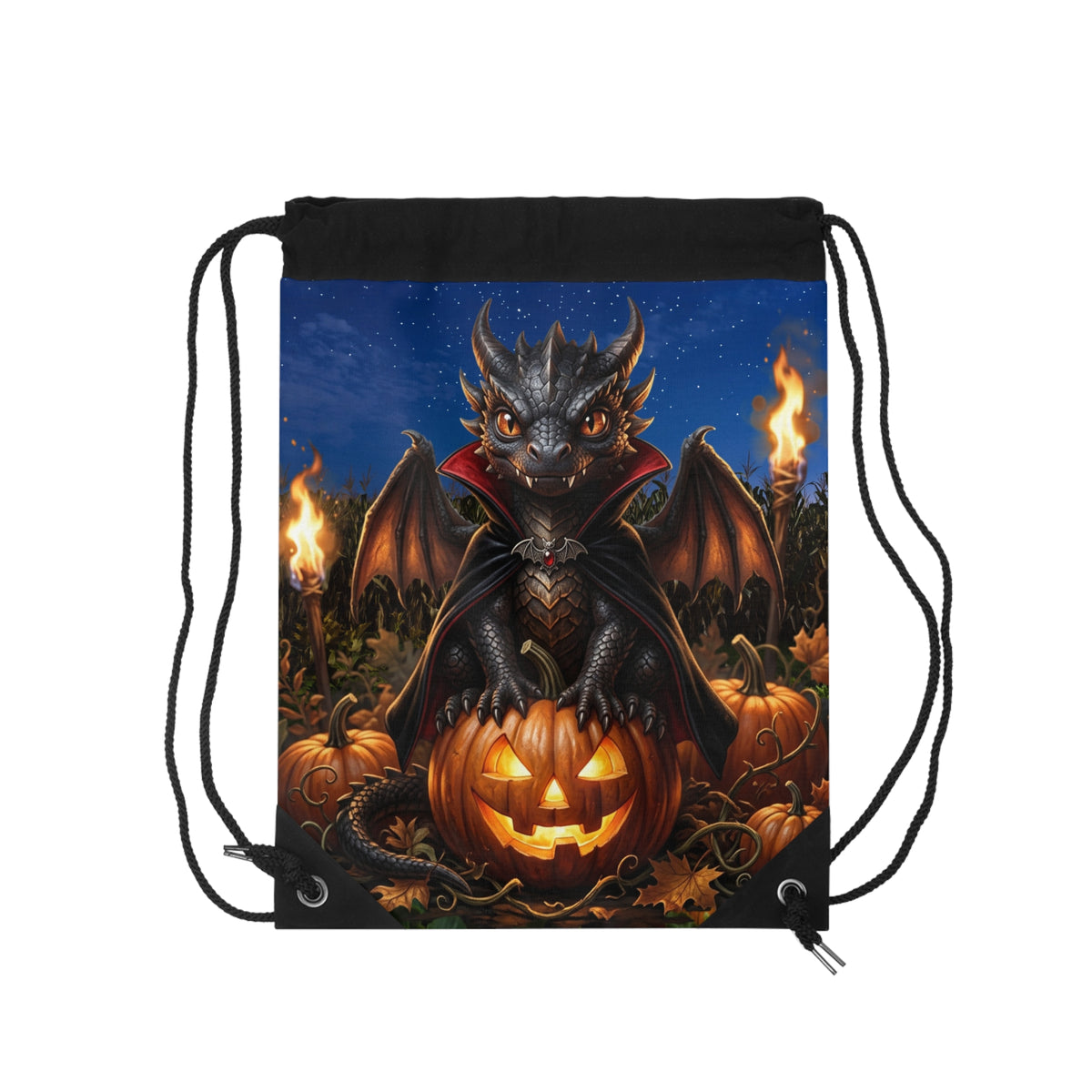 Halloween Dragon Drawstring Bag — Cute Gothic Baby Dragon on Jack-O'-Lantern