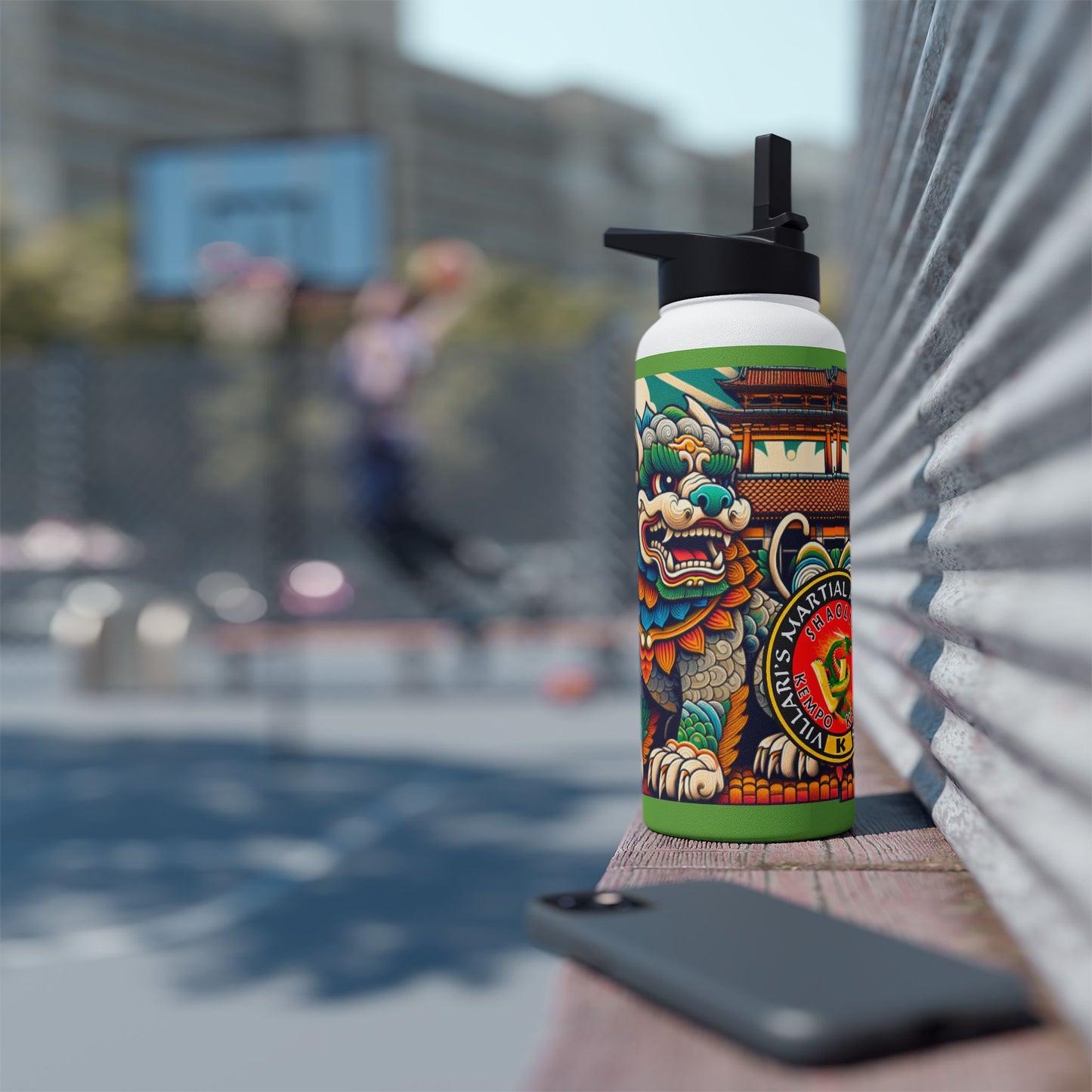 Colorful Shi Sa Stainless Steel Water Bottle, Standard Lid