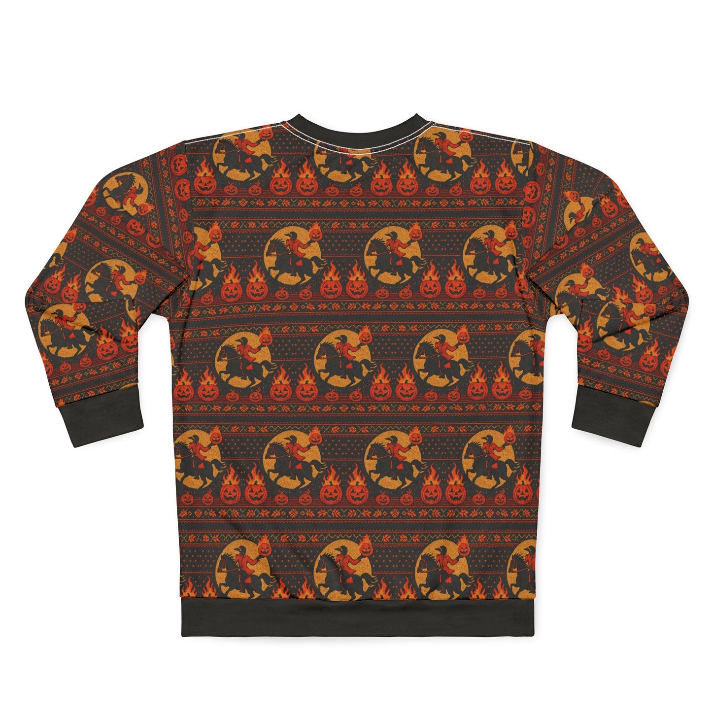 Headless Horseman Pattern Unisex Sweatshirt, Trendy Sweatshirt, Casual Attire, Gift for Halloween Lovers, Fall Fashion, Unique Self-Expression