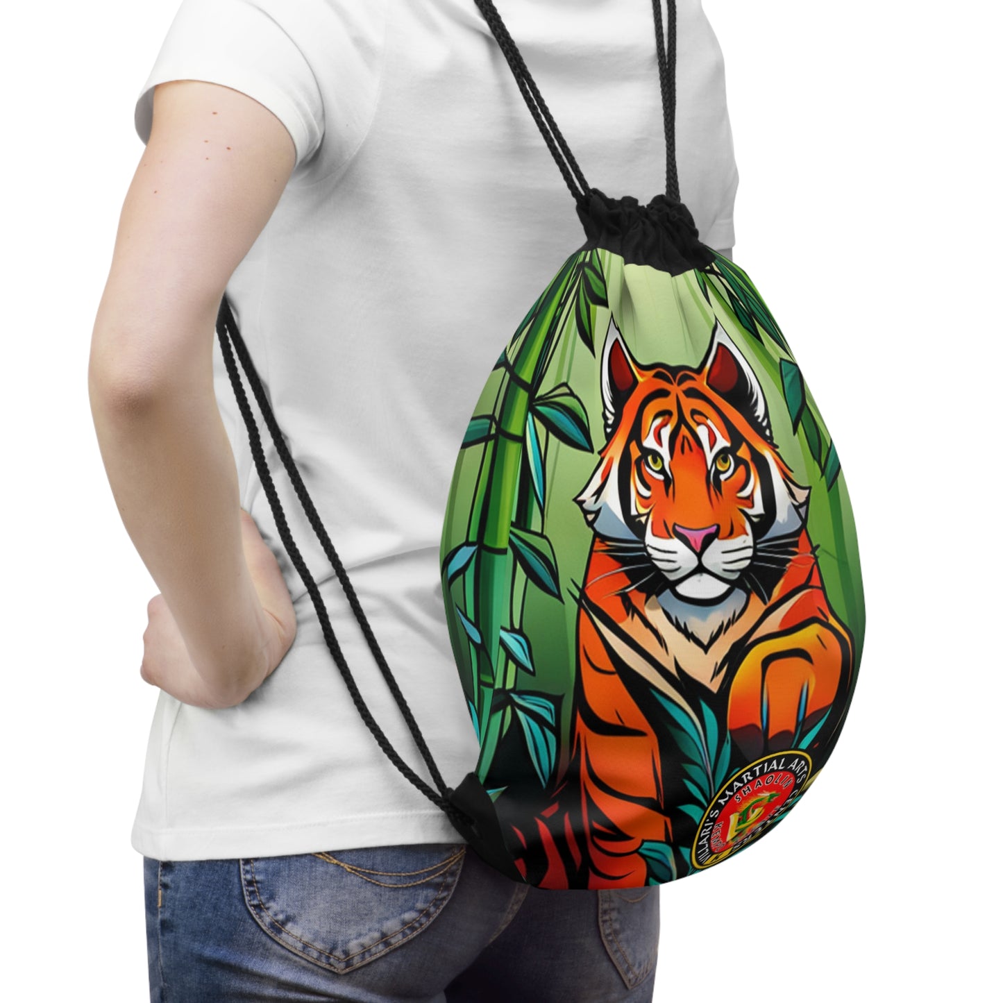 Tiger in Bamboo Forest Drawstring Bag