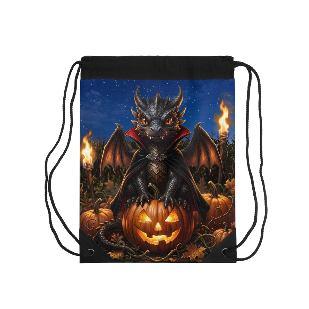 Halloween Dragon Drawstring Bag — Cute Gothic Baby Dragon on Jack-O'-Lantern