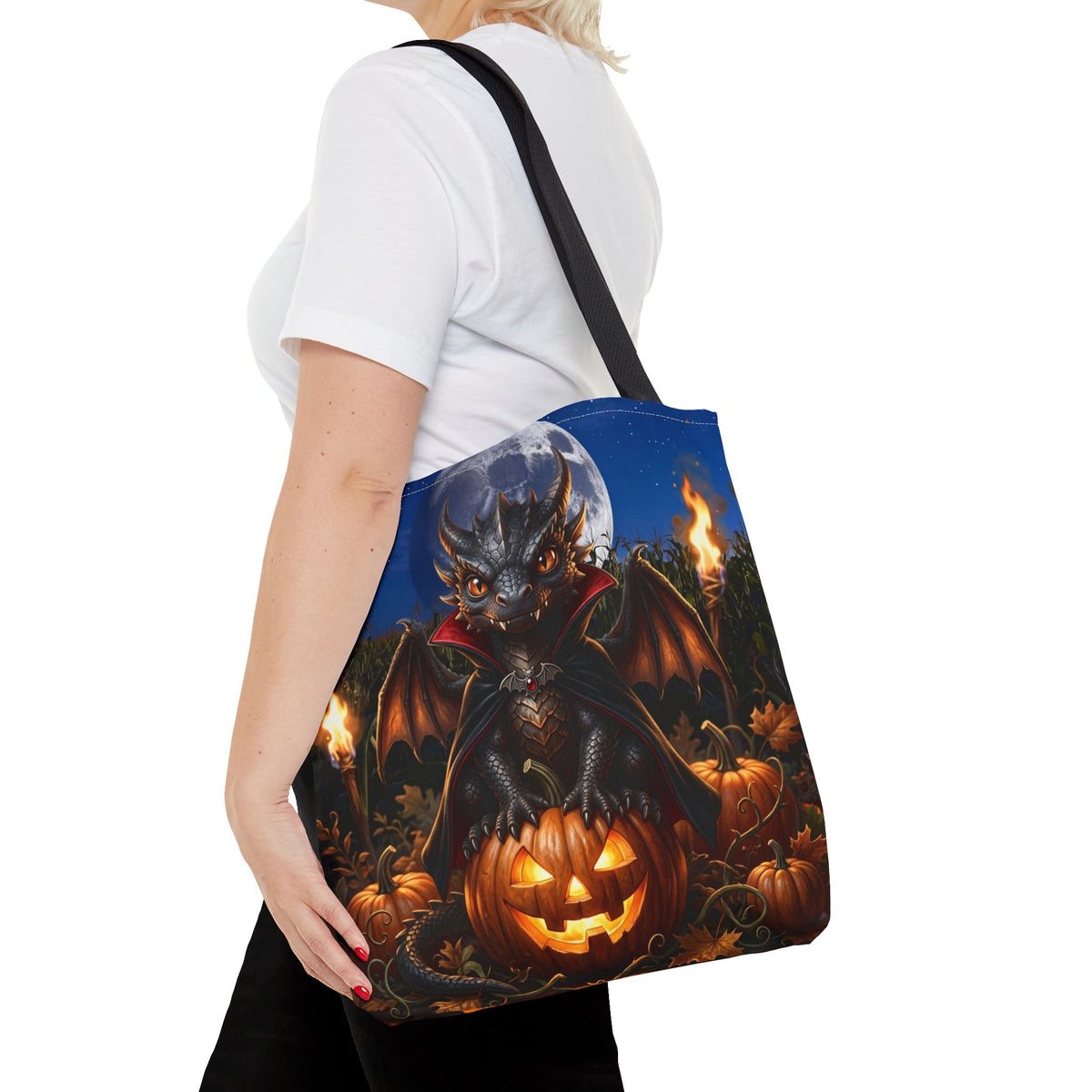 Halloween Dragon Pumpkin Tote Bag - Cute Gothic Vampire Bat Design