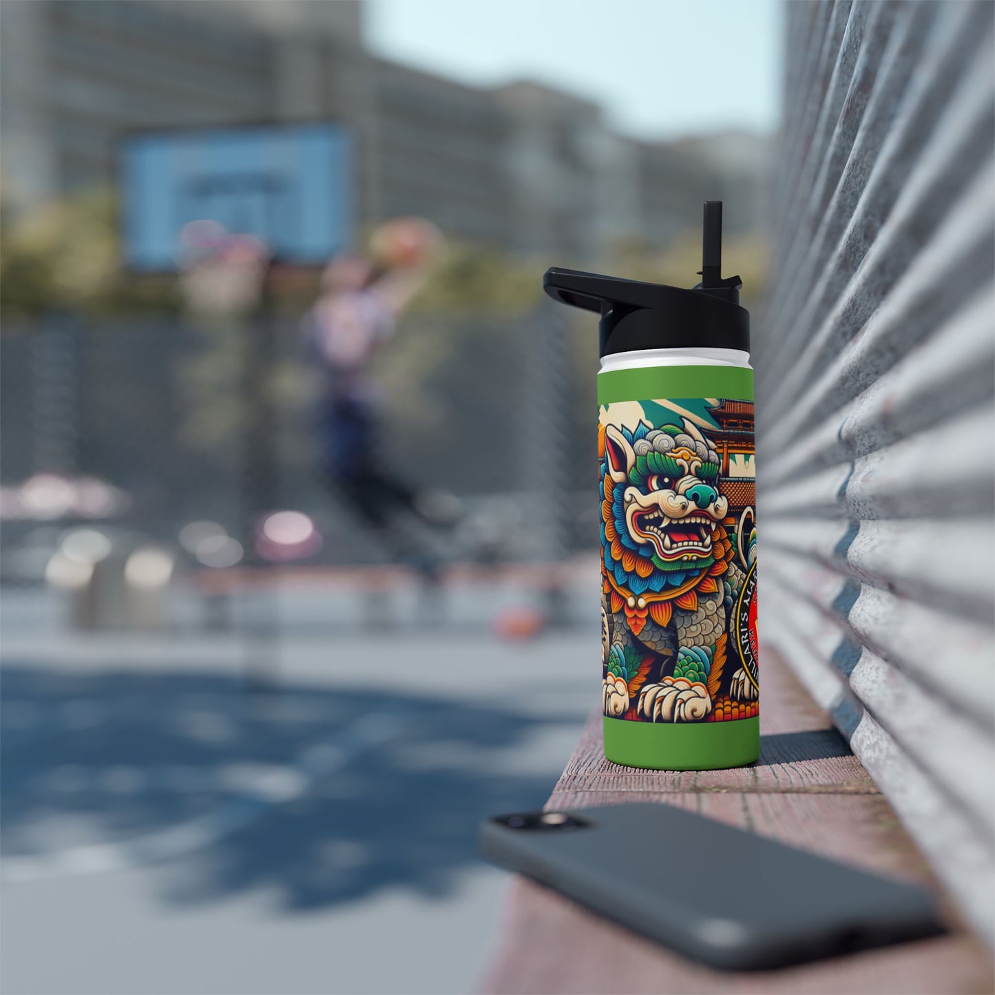 Colorful Shi Sa Stainless Steel Water Bottle, Standard Lid