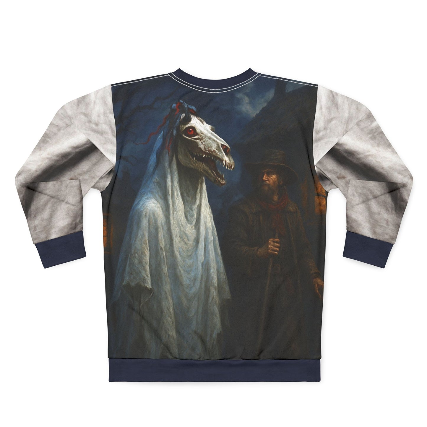 Mari Lwyd Christmas Sweatshirt — Creepy Welsh Grey Horse Holiday Costume