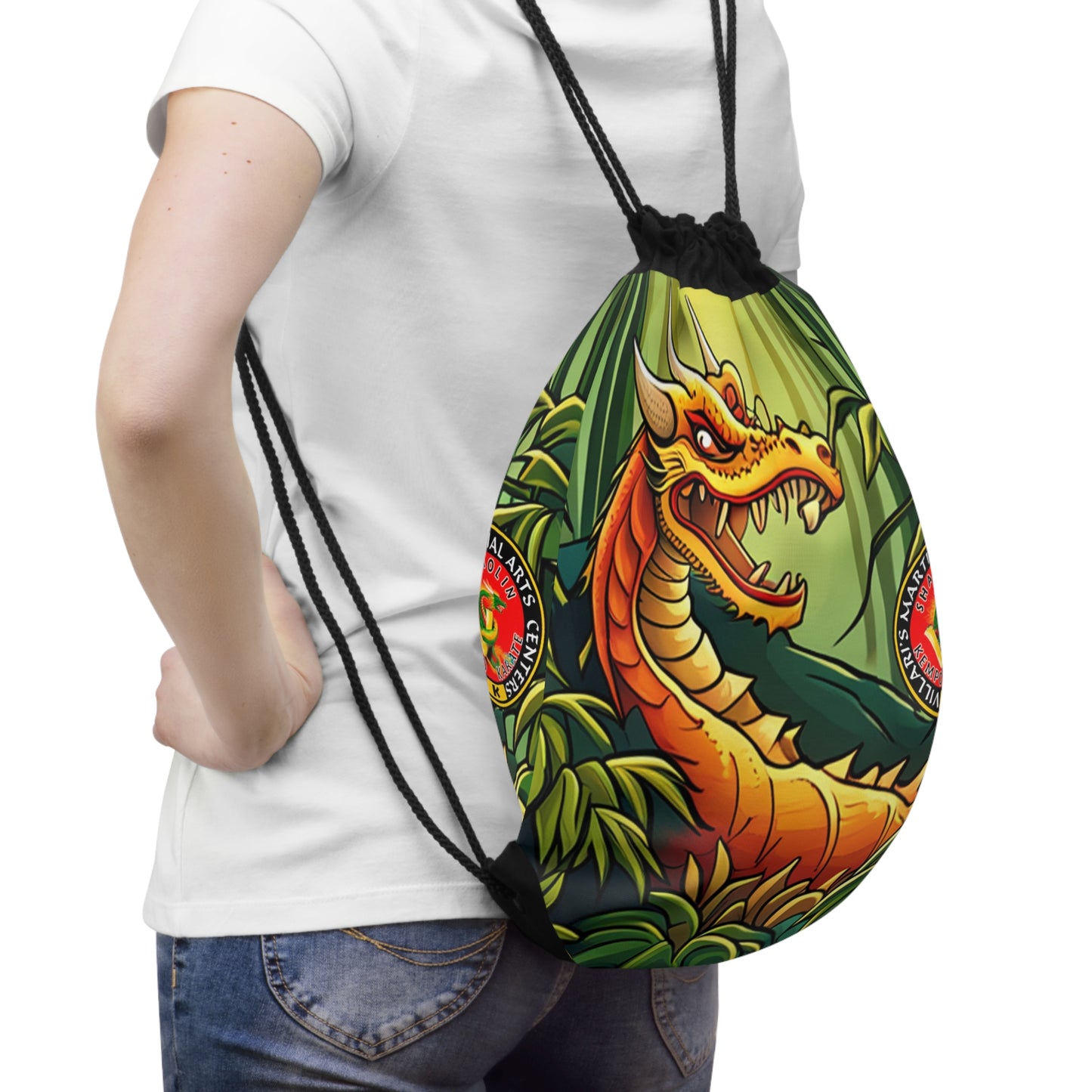 Dragon in Bamboo Forest Drawstring Bag