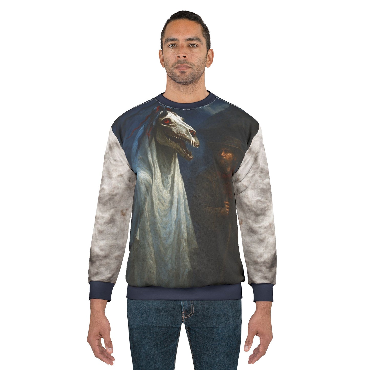 Mari Lwyd Christmas Sweatshirt — Creepy Welsh Grey Horse Holiday Costume