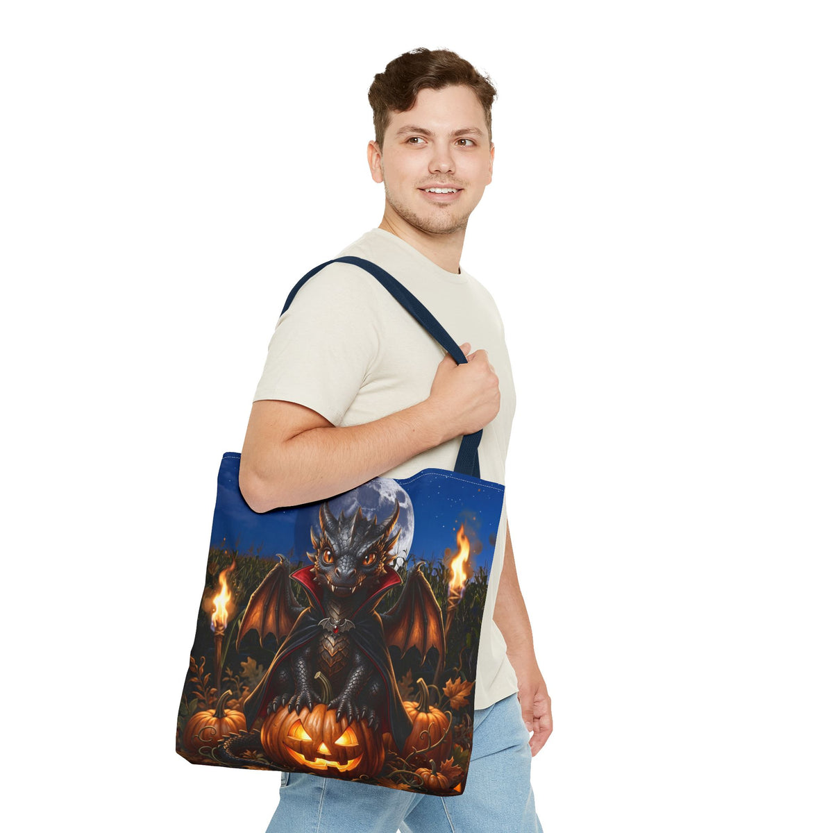 Halloween Dragon Pumpkin Tote Bag - Cute Gothic Vampire Bat Design