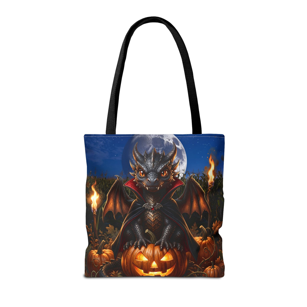Halloween Dragon Pumpkin Tote Bag - Cute Gothic Vampire Bat Design