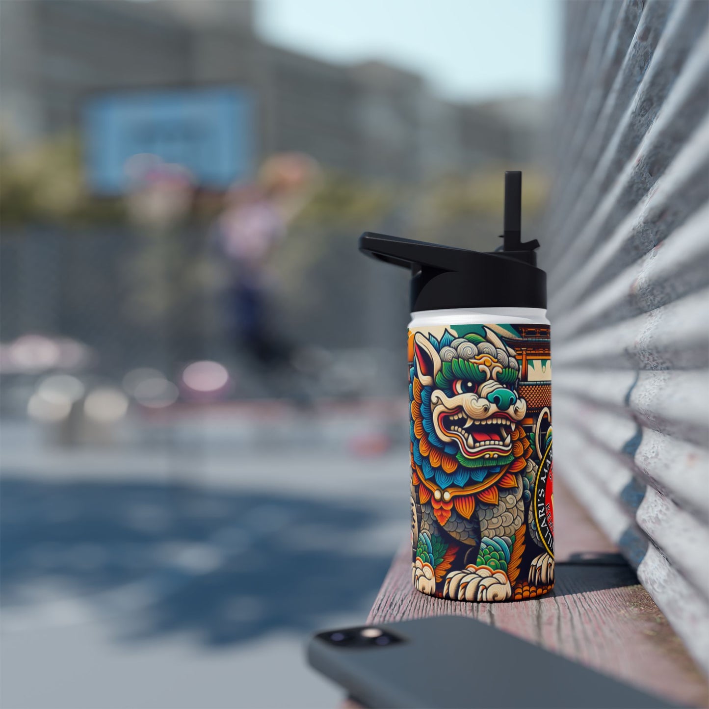 Colorful Shi Sa Stainless Steel Water Bottle, Standard Lid