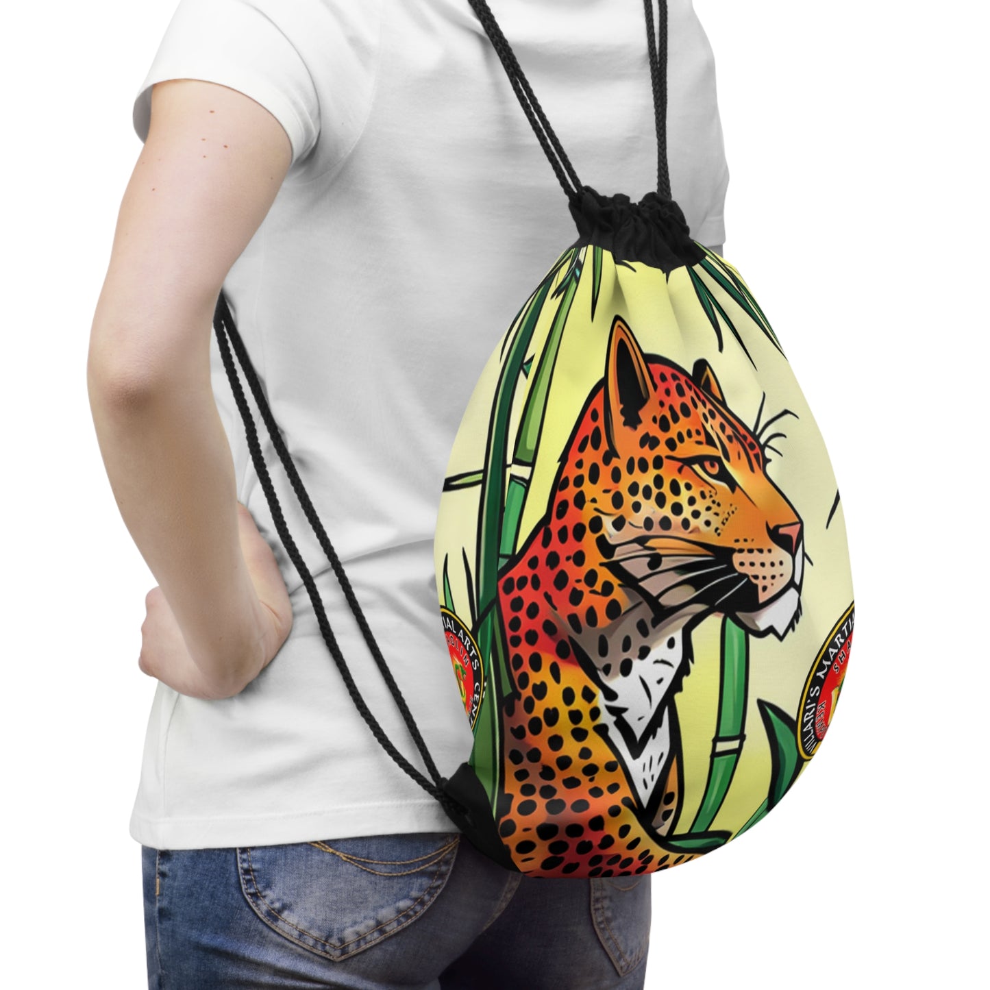Leopard in Bamboo Forest Drawstring Bag
