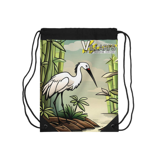 Crane in Bamboo Forest Drawstring Bag
