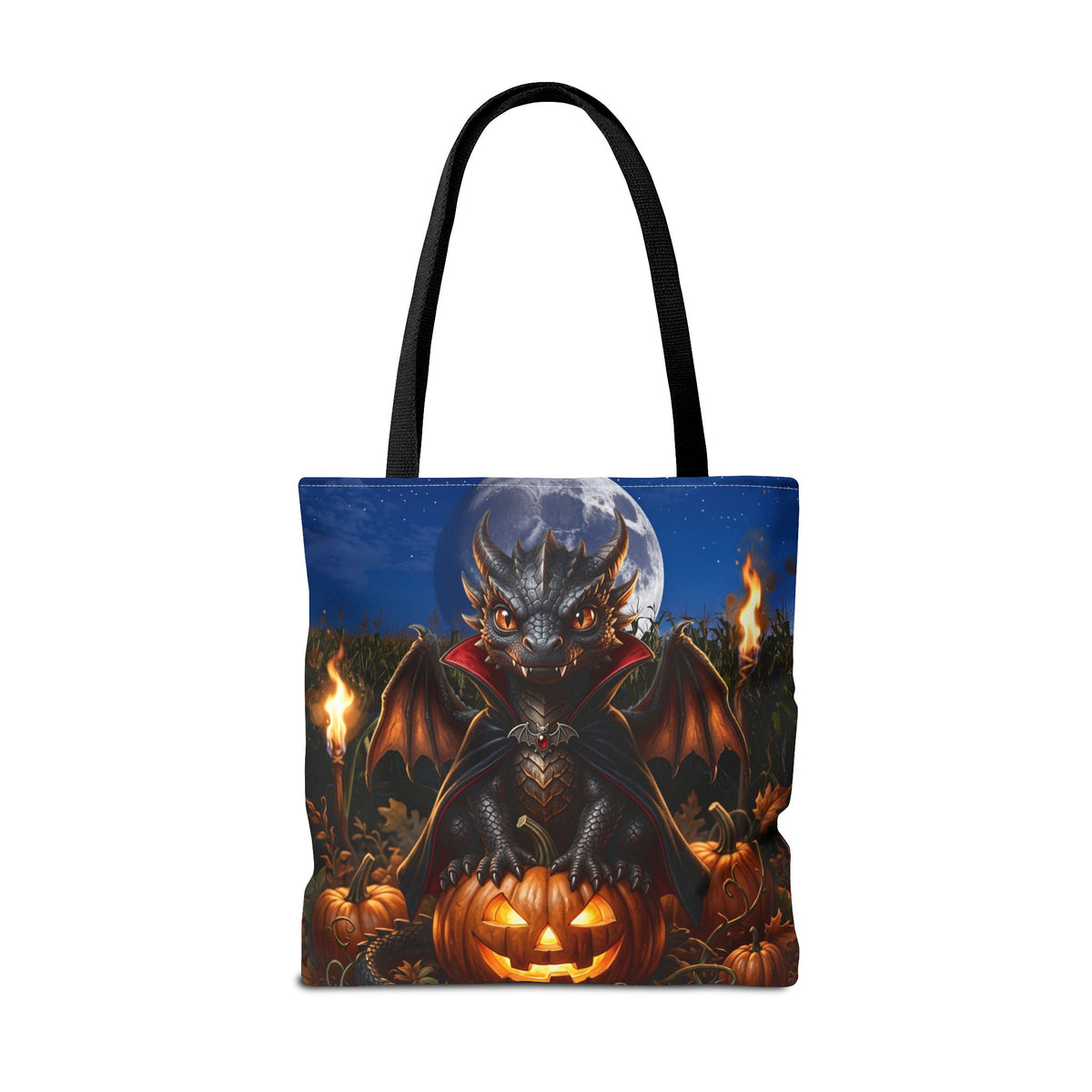 Halloween Dragon Pumpkin Tote Bag - Cute Gothic Vampire Bat Design