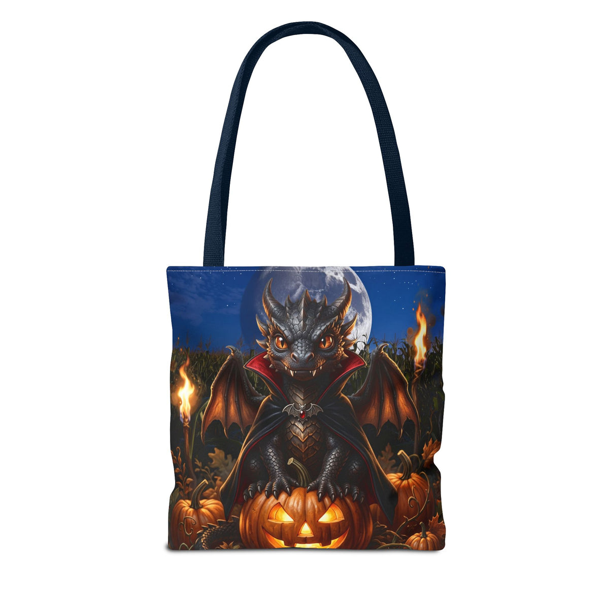 Halloween Dragon Pumpkin Tote Bag - Cute Gothic Vampire Bat Design