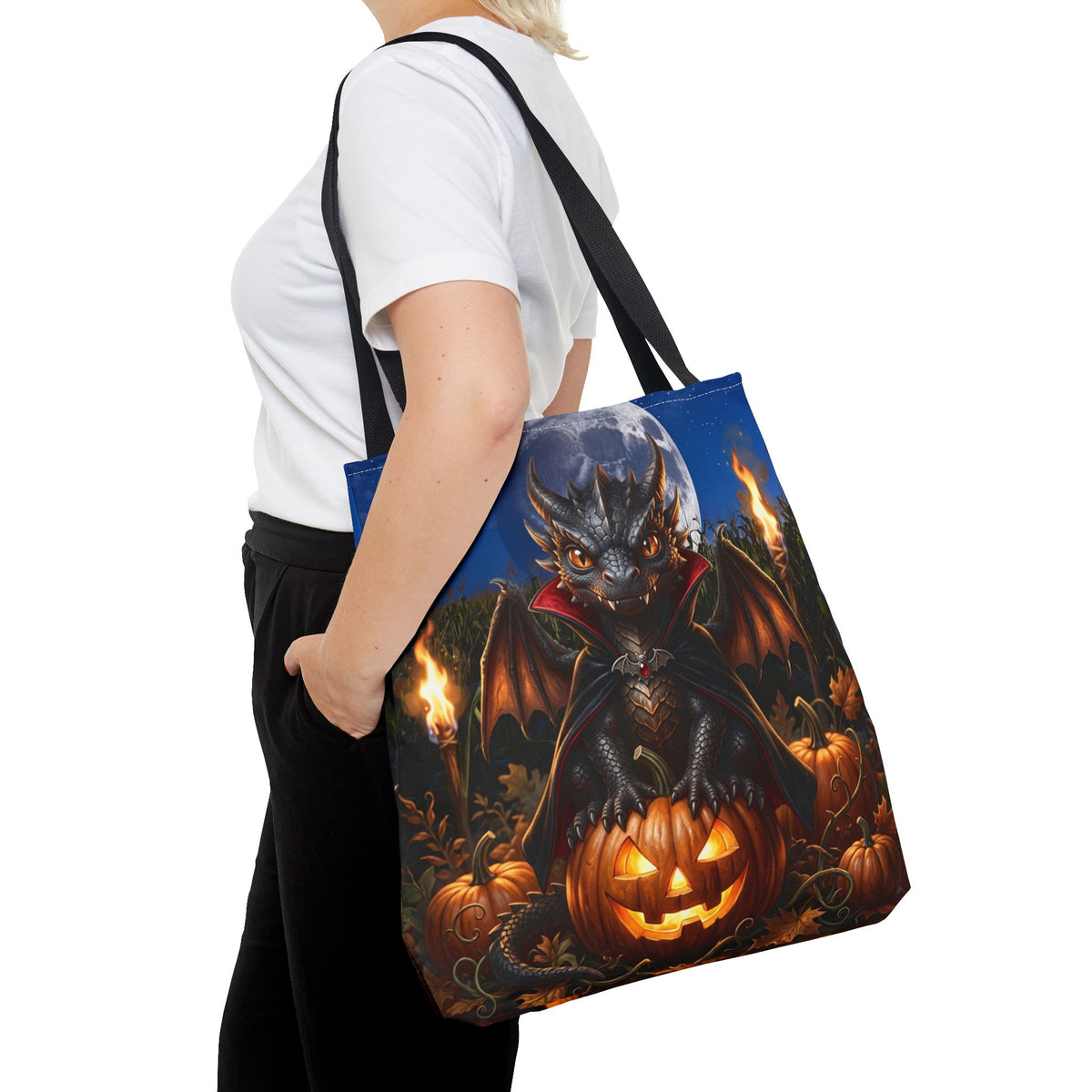 Halloween Dragon Pumpkin Tote Bag - Cute Gothic Vampire Bat Design
