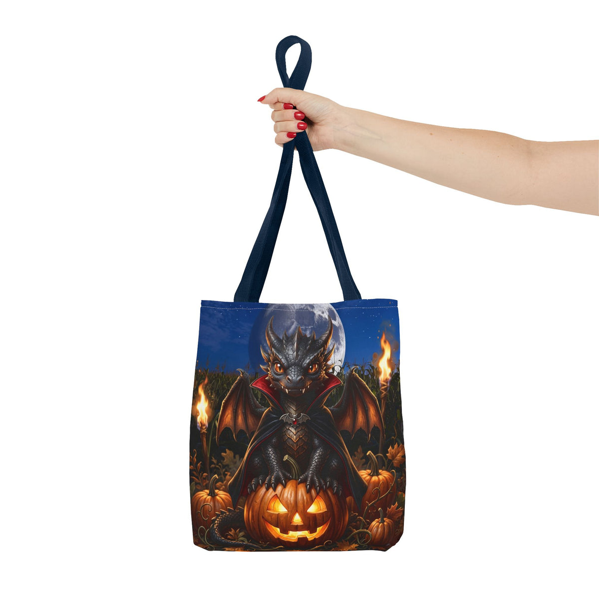 Halloween Dragon Pumpkin Tote Bag - Cute Gothic Vampire Bat Design