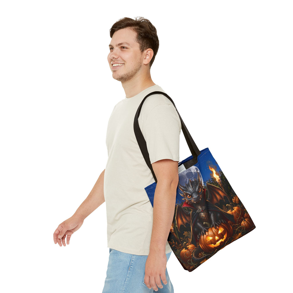 Halloween Dragon Pumpkin Tote Bag - Cute Gothic Vampire Bat Design