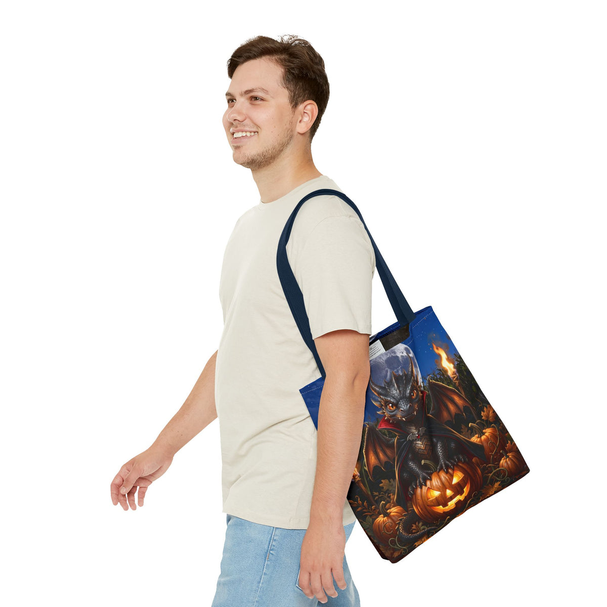 Halloween Dragon Pumpkin Tote Bag - Cute Gothic Vampire Bat Design
