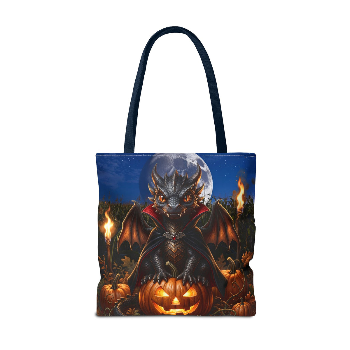 Halloween Dragon Pumpkin Tote Bag - Cute Gothic Vampire Bat Design