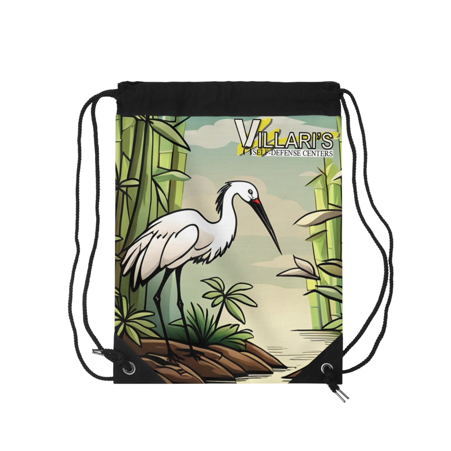 Crane in Bamboo Forest Drawstring Bag