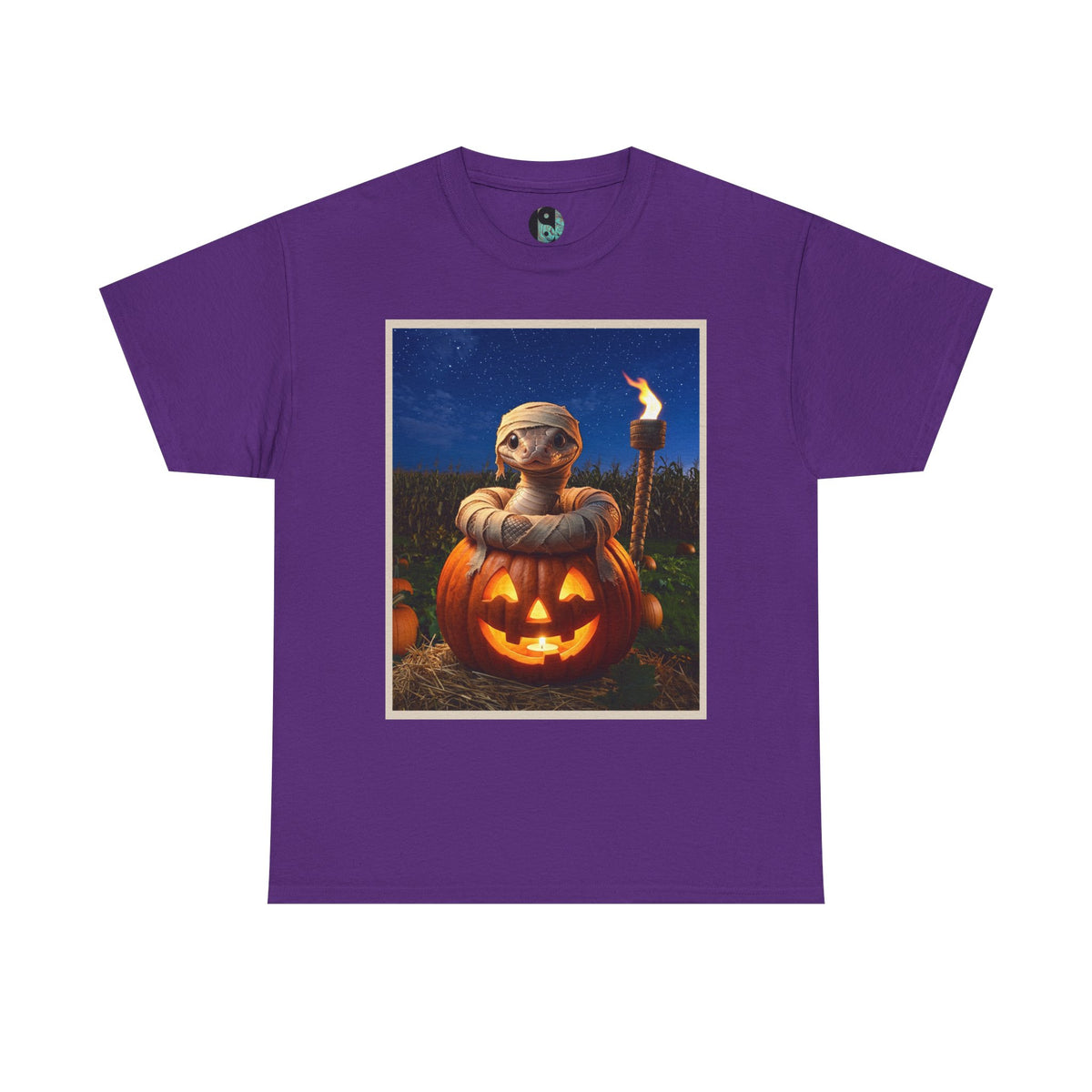 T-Shirt — Halloween Jack-o'-Lantern with Baby Snake as the Mummy in Pumpkin Illustration