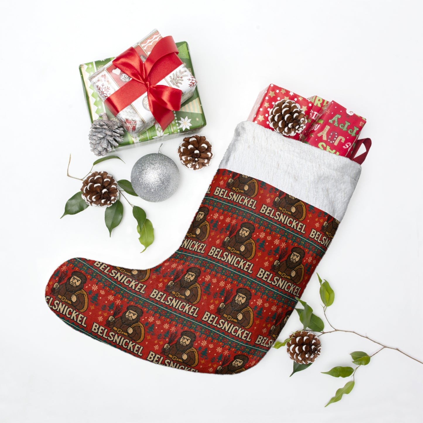 Belsnickel Christmas Stocking, Fleece Stocking, Tree Ornament Stocking