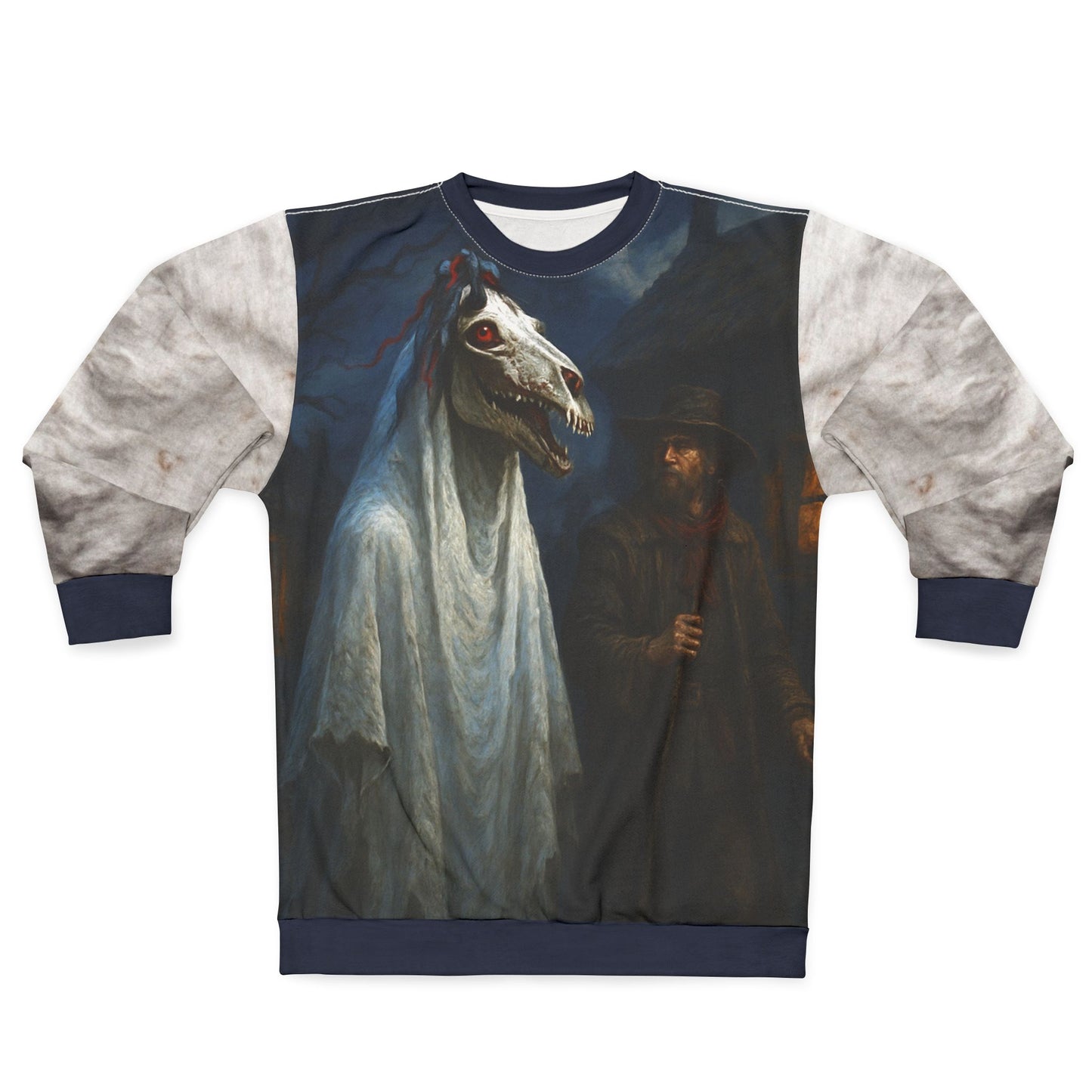 Mari Lwyd Christmas Sweatshirt — Creepy Welsh Grey Horse Holiday Costume