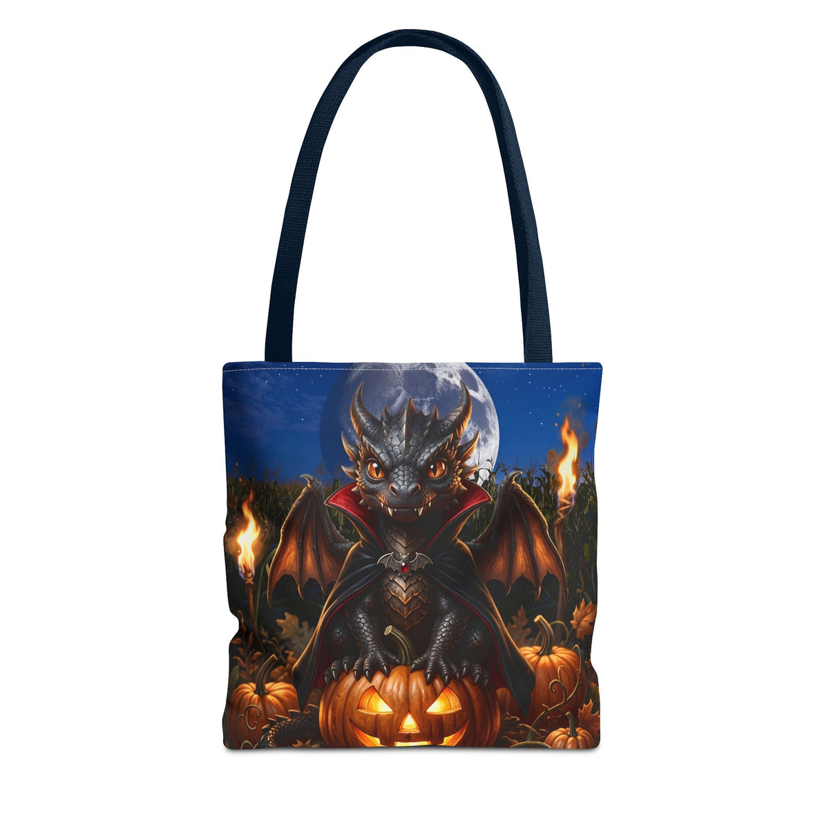 Halloween Dragon Pumpkin Tote Bag - Cute Gothic Vampire Bat Design