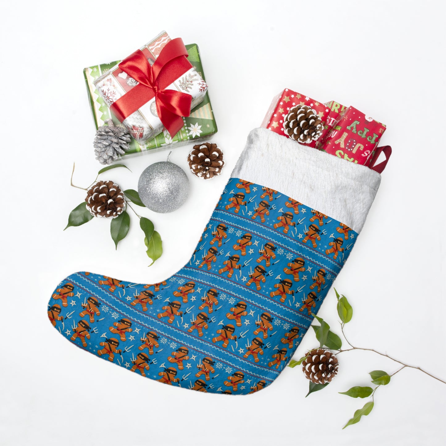 Blue "Ginga Ninja" Christmas Stocking, Fleece Stocking, Tree Ornament Stocking