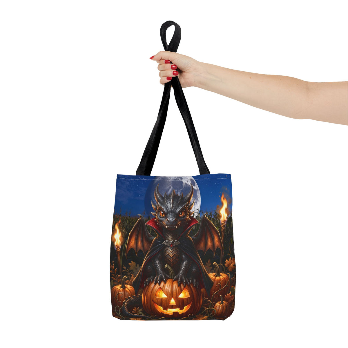 Halloween Dragon Pumpkin Tote Bag - Cute Gothic Vampire Bat Design