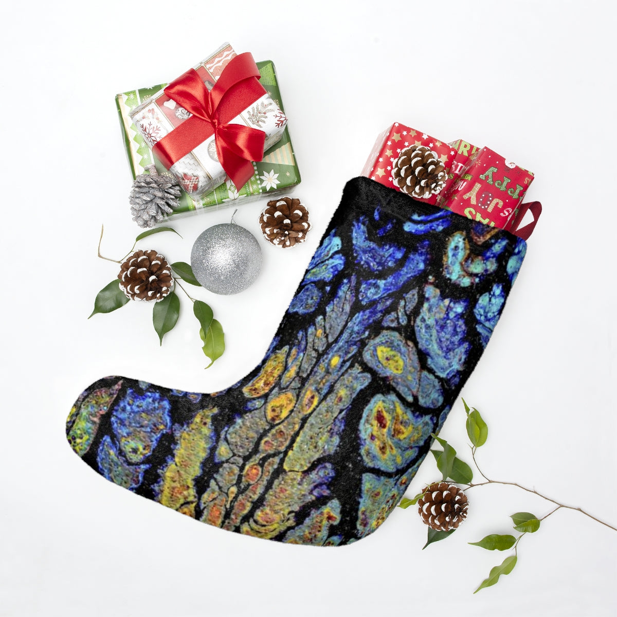 Metallic Swipe Christmas Stockings, Fleece Stocking, Untraditional Christmas Stocking