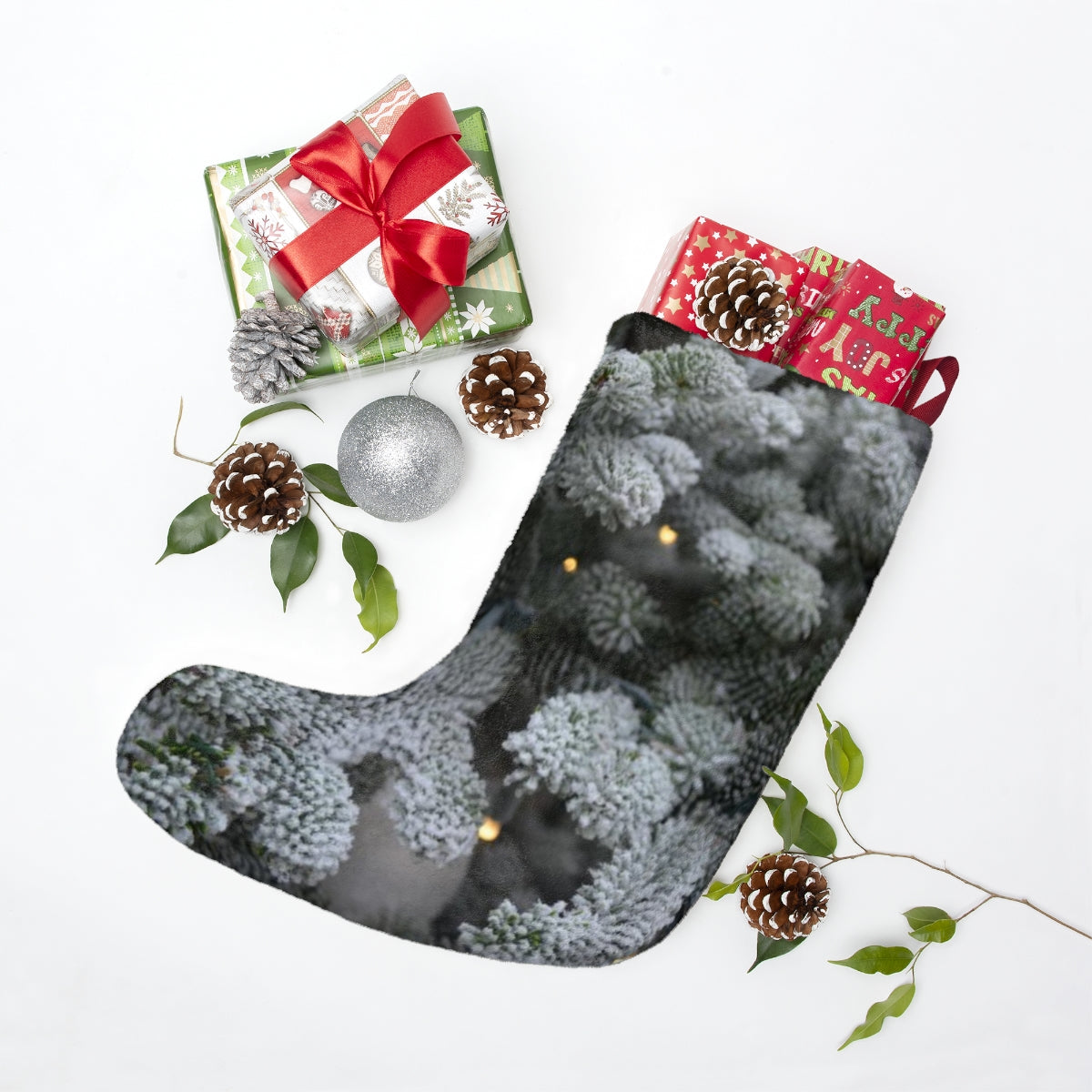 Silver/White Bird Christmas Stockings, Fleece Stocking, Tree Ornament Stocking