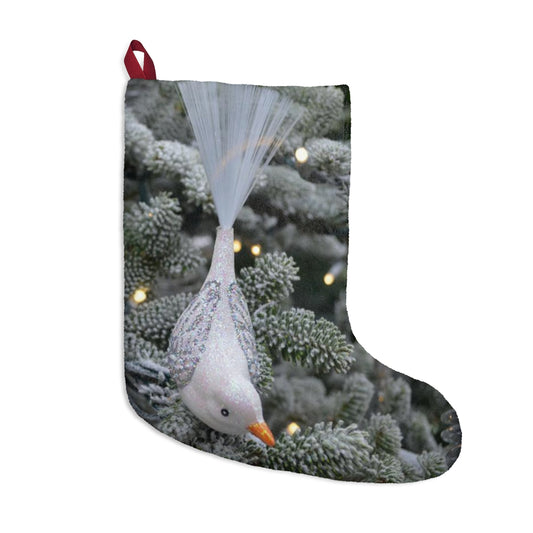 Silver/White Bird Christmas Stockings, Fleece Stocking, Tree Ornament Stocking